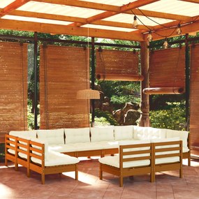 11pcs conj lounge jardim + almofadões pinho maciço castanho-mel