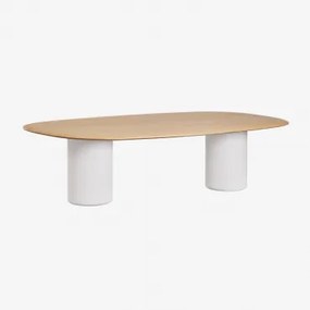 Mesa De Jantar Oval Em Mdf E Cimento Lysander Castanho Roble & Branco & 270 X 110 Cm - Sklum