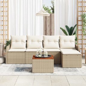 Conjunto de Sofá de Jardim vidaXL 6 Peças com Almofadas Bege Poliéster Rattan Acácia