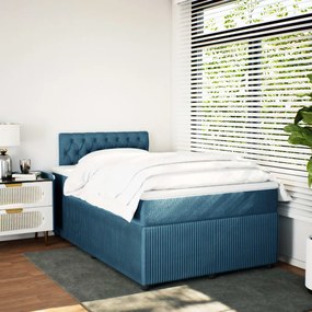 Cama boxspring com colchão 120x200 cm veludo azul