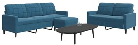 3 pcs conjunto de sofás com almofadões veludo azul