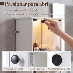 Armário de Casa de Banho Alto e Estreito, 30 x 30 x 170 cm, Luz LED Regulável com Comando à Distância, Branco