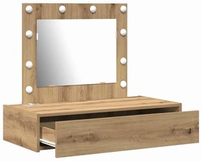 Mesa de Maquiagem Suspensa com Luzes LED Carvalho Artesanal