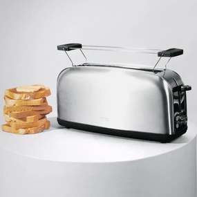 Torradeira vertical Toastin' time 850 Inox Long Steel com uma ranhura longa e suporte para pão