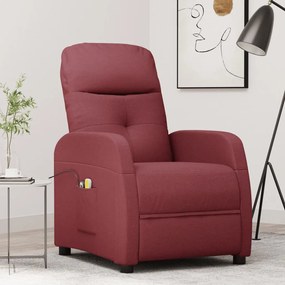 vidaXL Poltrona de massagens elétrica reclinável tecido vermelho tinto
