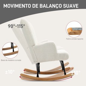 Poltrona Baloiço em Borrego Poltrona para Amamentação com Encosto Capitonê e Base de Madeira 65x88x87 cm Creme