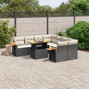 vidaXL 9 pcs conjunto de sofás p/ jardim c/ almofadões vime PE preto