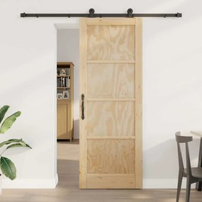 Porta de Correr vidaXL com Conjunto de Ferragens 78x211 cm Madeira Sólida Pinho