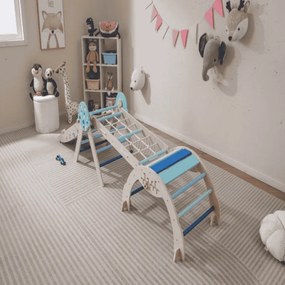 Conjunto Triângulo para escalada Bebés 8 em 1 Montessori de escalada em madeira com tema de astronauta Azul
