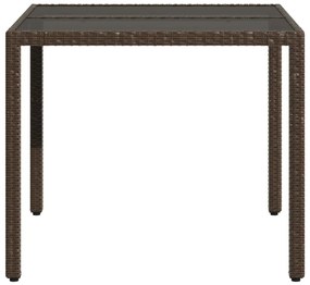 Mesa de jardim com tampo de vidro 90x90x75 cm vime PE castanho