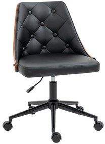 Vinsetto Cadeira de Escritório Operativa Estofada em Couro PU com Altura Ajustável Função Basculante 54x54,5x76-86cm Preto e Nogueira