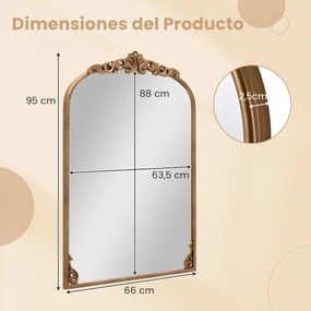 Espelho Curvo para Parede 95 x 66 cm Espelho Barroco Ornamentado Tradicional Vintage Dourado com Moldura de Metal Dourado