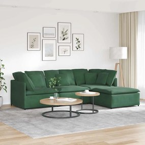 vidaXL Sofá modular com pufes e almofadas tecido corduroy verde escuro