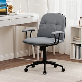 Cadeira de escritório ajustável para casa com função de balanço, braços acolchoados e rodas suaves, cinza