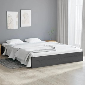 Estrutura de cama casal 135x190 cm madeira maciça cinzento