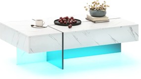 Mesa de centro  120 x 70 x 35 cm moderna com LED com 3 gavetas de arrumação, para sala de estar, branca