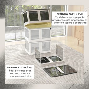 Caixa de Armazenamento Empilhável com Tampa 69L Caixa Organizadora Dobrável com Rodas 60x42x34 cm Branco
