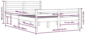 Estrutura de cama king 150x200 cm madeira maciça cinza