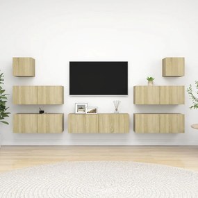 7pcs conjunto de móveis de TV contraplacado cor carvalho sonoma