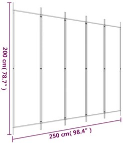 Biombo/divisória com 5 painéis 250x200 cm tecido castanho