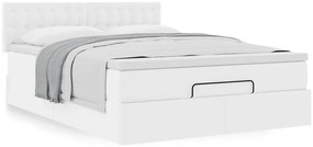 Estrutura de cama otomana com colchão branco couro falso
