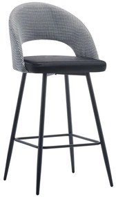 Banco de bar CLEO, metal, tecido houndstooth com preto