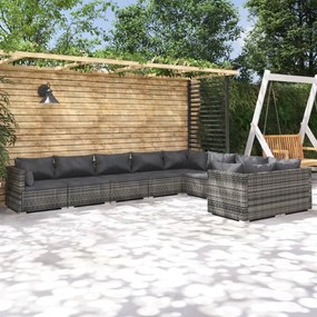 vidaXL 9 pcs conjunto lounge de jardim c/ almofadões vime PE cinzento