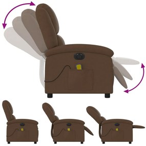 Poltrona de massagens reclinável elétrica tecido castanho