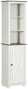 kleankin Coluna Casa de Banho Alta com 3 Compartimentos Porta Prateleira Ajustável Organização Espaço 39,5x30x160 cm Branco Madeira | Aosom Portugal