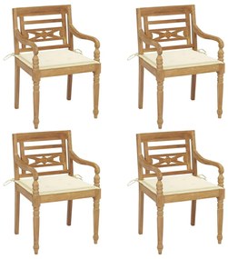 vidaXL Cadeiras Batávia com almofadões 4 pcs madeira de teca maciça
