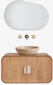 Conjunto De Móvel De Casa De Banho Suspenso 95x45 Cm Em Madeira De Manga E Pedra Natural Kivalina Travertino - Madeira De Mangueira & - Sklum