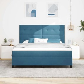 Cama Box Spring vidaXL com Colchão e LED Azul Escuro 180x200 cm Veludo
