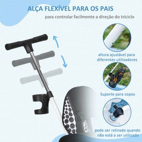 Triciclo para Bebês 2 em 1 Triciclo Evolutivo para Crianças de +12 Meses com Toldo Dobrável e Guiador Telescópico Branco