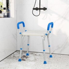 Banco de duche idosos ajustável em altura em alumínio, capacidade de carga de 100 kg com pés de borracha antiderrapantes, azul