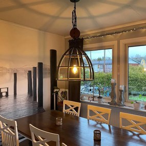 Candeeiro de suspensão inteligente cinzento escuro com madeira 47 cm incl. Wifi G95 - Arthur