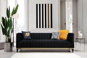Sofá de 3 Lugares Bellino – Preto e Dourado – 222x89x75 cm