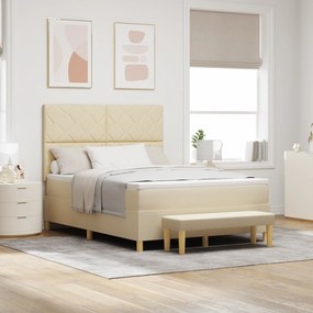 vidaXL Cama Box Spring com Colchão e Banco Creme 140x190 cm Tecido