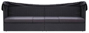 Sofá-cama de exterior com toldo vime PE preto