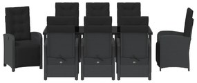 Conjunto de Jantar de Jardim vidaXL de 9 Peças com Almofadas Preto Rat