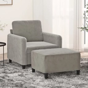 vidaXL Poltrona com apoio de pés 60 cm veludo cinzento-claro