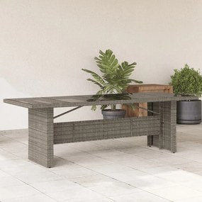 Mesa de jardim com tampo de vidro 240x90x75 cm vime PE cinzento