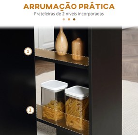 Mesa de Cozinha Dobrável com 2 Prateleiras de Armazenamento e Laterais Dobráveis 75x140x74 cm Preto