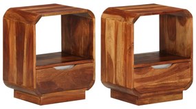 vidaXL Mesa cabeceira gaveta 2 pcs madeira acácia maciça 40x30x50 cm