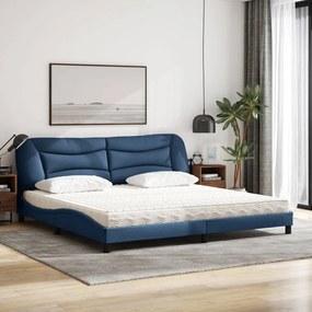 Cama com colchão 200x200 cm tecido azul