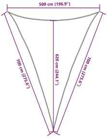 Para-sol estilo vela triangular 160 g/m² 5x7x7 m PEAD preto