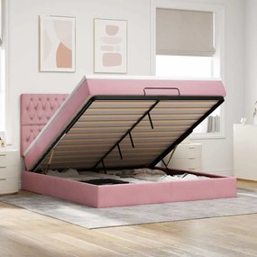 vidaXL Estrutura de cama otomana com colchões 160x200 cm veludo rosa
