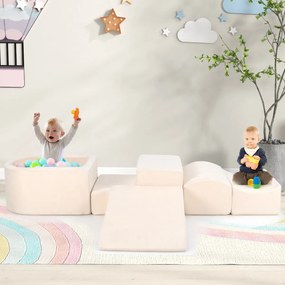 Conjunto infantil de 5 peças para trepar e fazer rampas Blocos de construção em esponja com piscina de bolas Cobertura lavável Criativo Bege