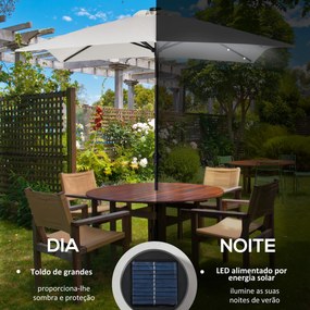 Chapéu de Sol com Luzes LED 268x205x248 cm Chapéu de Sol de Jardim Inclinável até 45° e Abertura a Manivela Creme