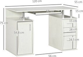 Secretária de Computador, 120 x 55 x 75 cm, 3 Gavetas, Branca