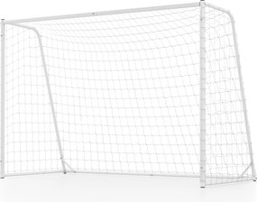 Baliza de futebol 300 x 204 cm para exterior com rede de PE, Estrutura metálica, 8 estacas e 16 abraçadeiras para treino futebol Branca